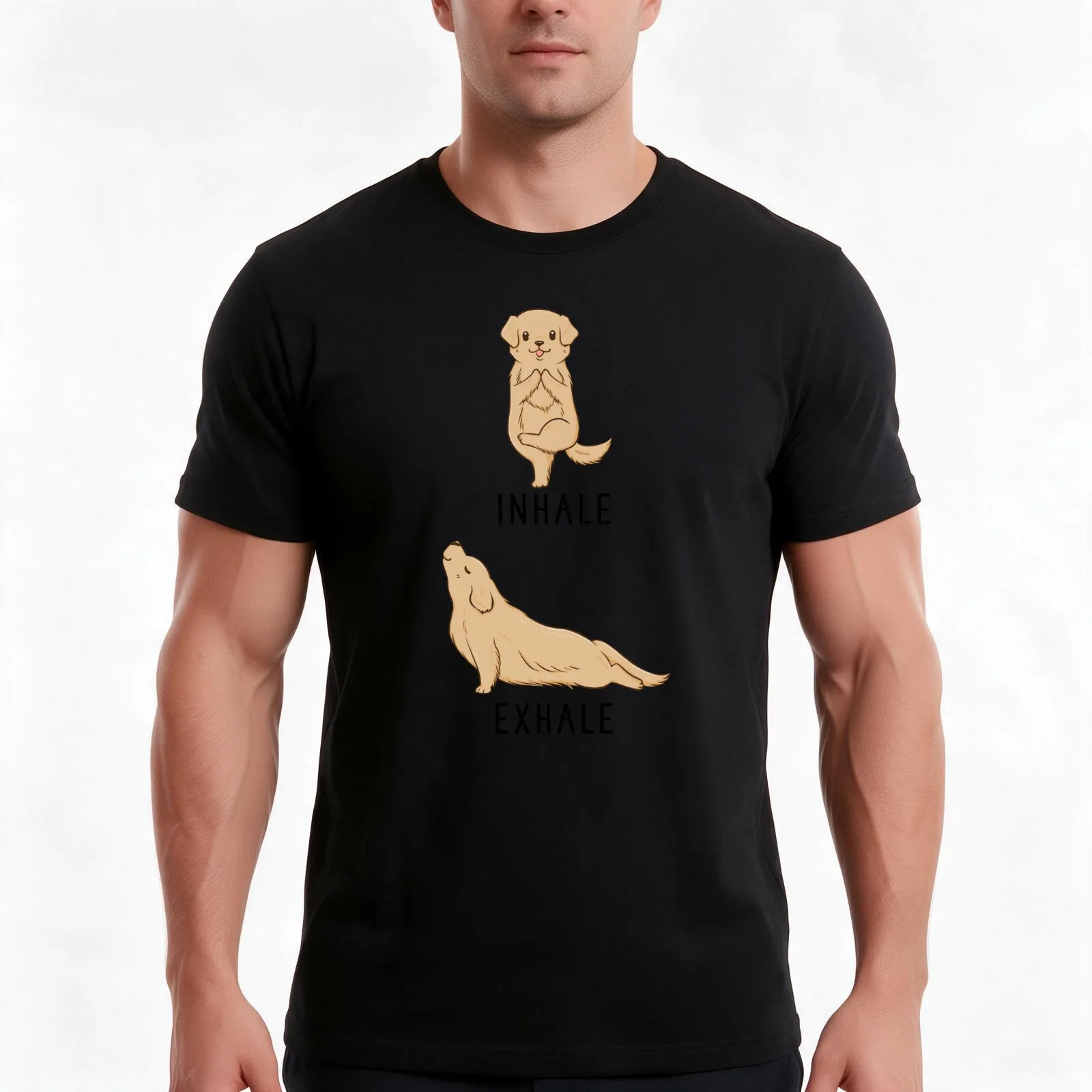 Inhale Exhale Golden Retriever Yoga T-Shirt, Summer Casual Cotton Tee, Oversized Streetwear Tops, Vintage Graphic Print