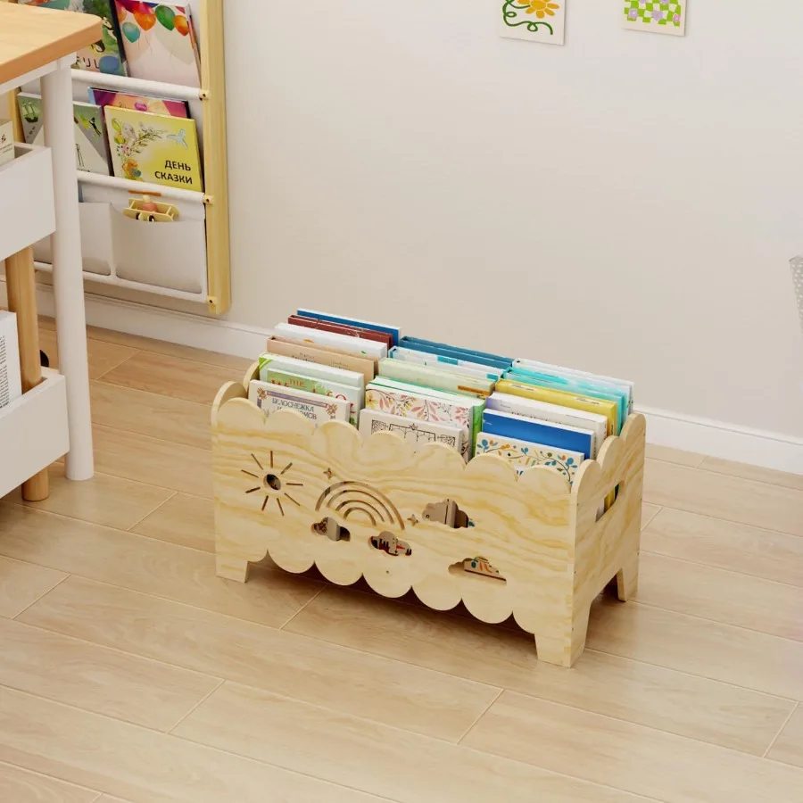 Estante de madeira montessori, estante para quartos, berçário e sala de aula, ideal para armazenamento de livros e brinquedos, livro amigável para crianças