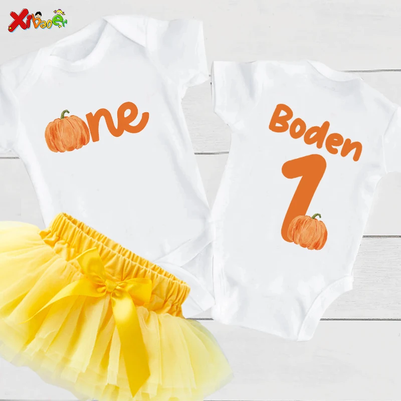Personalized Baby Girl Halloween Pumpkin Outfit Custom Name Bodysuit 1st Birthday Clothes Set Onesie Creeper ONE Pumpkin Party