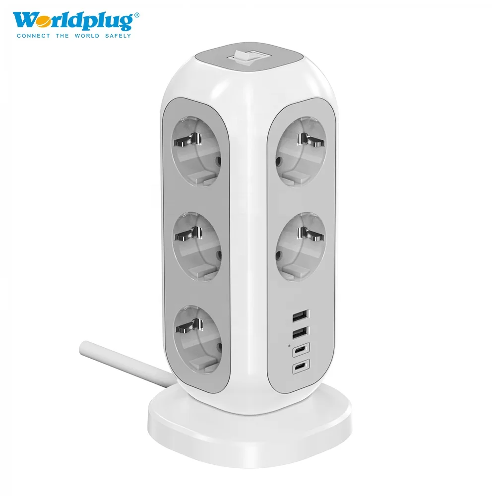 Electric Multi Plug Tower Power Strip Eu Extension Board Cable Socket with 2m Length