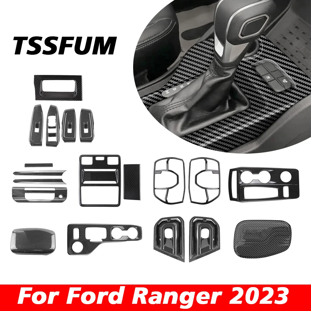 For Ford Ranger FX2 FX4 Truck 2023 Car Interior Carbon Fiber Full Set Sticker Center Control Gear Shift Panel Cover Accessories