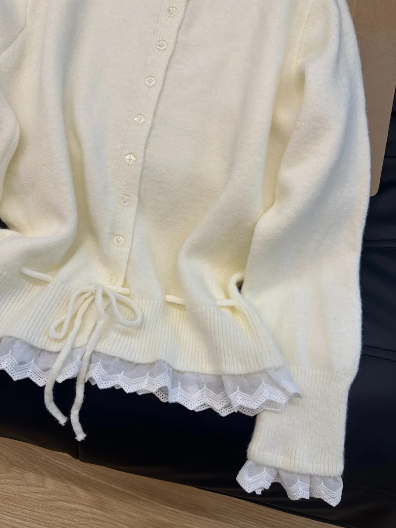 Suéter de Punto Suave y Acogedor con Ribete de Encaje para el Año Nuevo, Estilo Informal para Mujer, Hoado, de Manga Larga ...