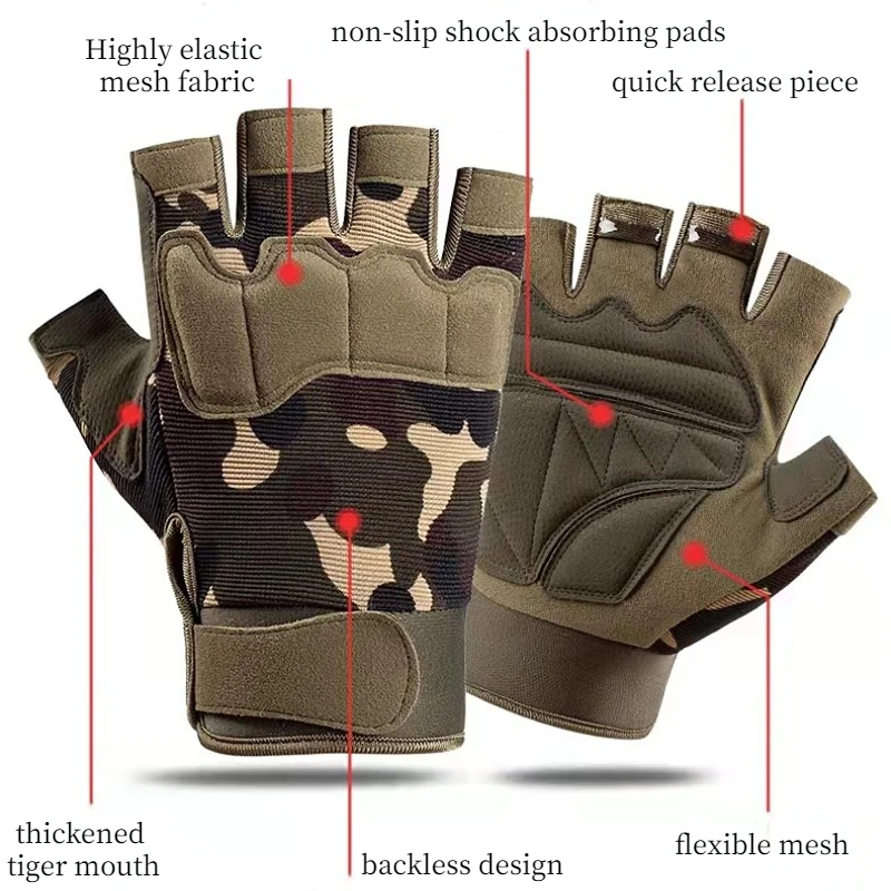 Shooting Fingerless Gloves Half Finger Men Tactical Gloves Anti-Slip Outdoor Sports Bicycle Riding Fitness Gloves