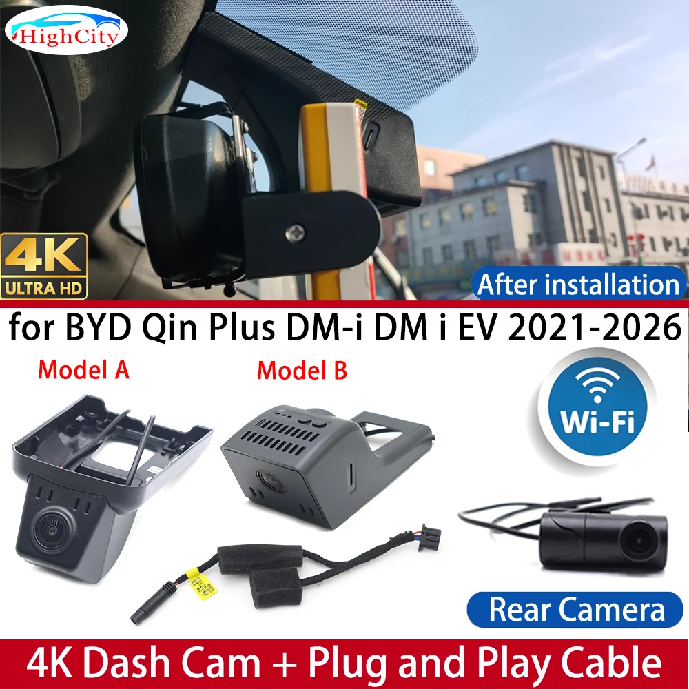 Dash Cam for BYD Qin Plus DM-i DM i EV 2021-2026 Front＆Rear 4K DVR Wifi Dashboard Camera Video Drive Recorder Night 24H Parking