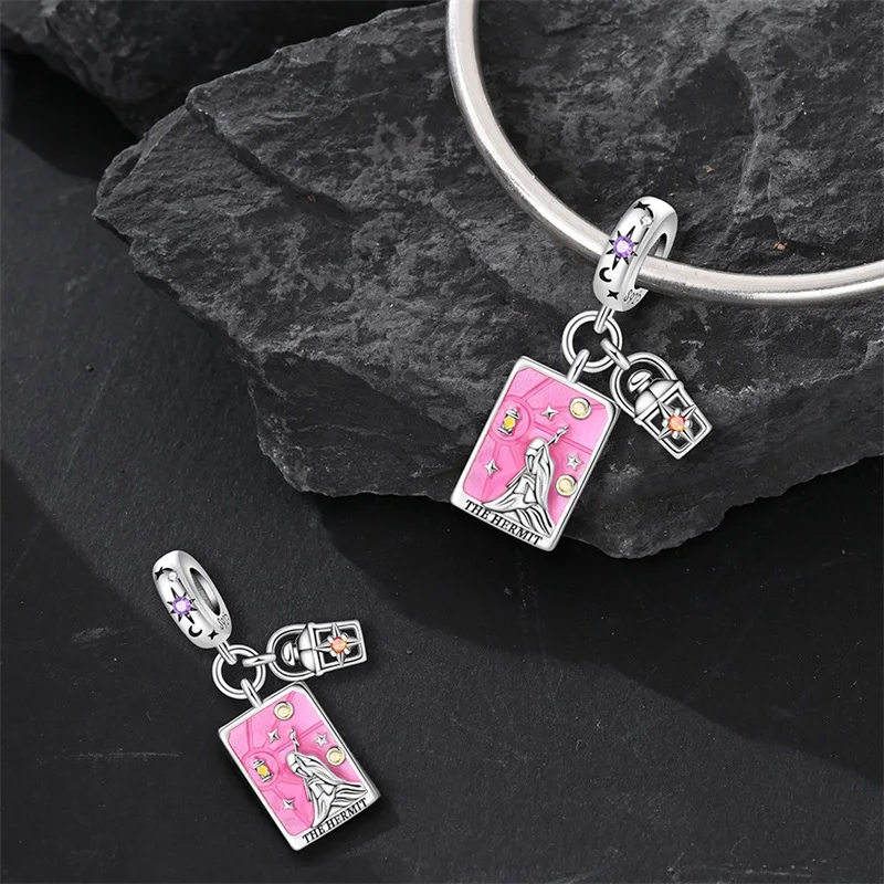 Hot Sale Charms 925 Sterling Silver Tarot Card Wheel of Fortune Justice The Emperor Pendants Fit Bracelets Necklace DIY Jewelry