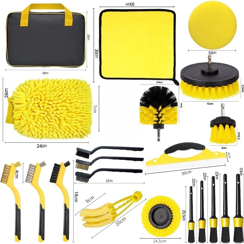 ellow 29‑Piece Drill Attached Scrub Brush Kit, Multi‑Functional Power Brushes for Auto Detailing & Vehicle Cleaning