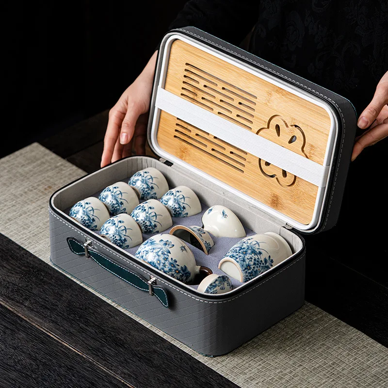 Outdoor Travel Portable Ru Kiln Wanhua Ceramic Ru Porcelain Kung Fu Tea Cup Event Gift Set