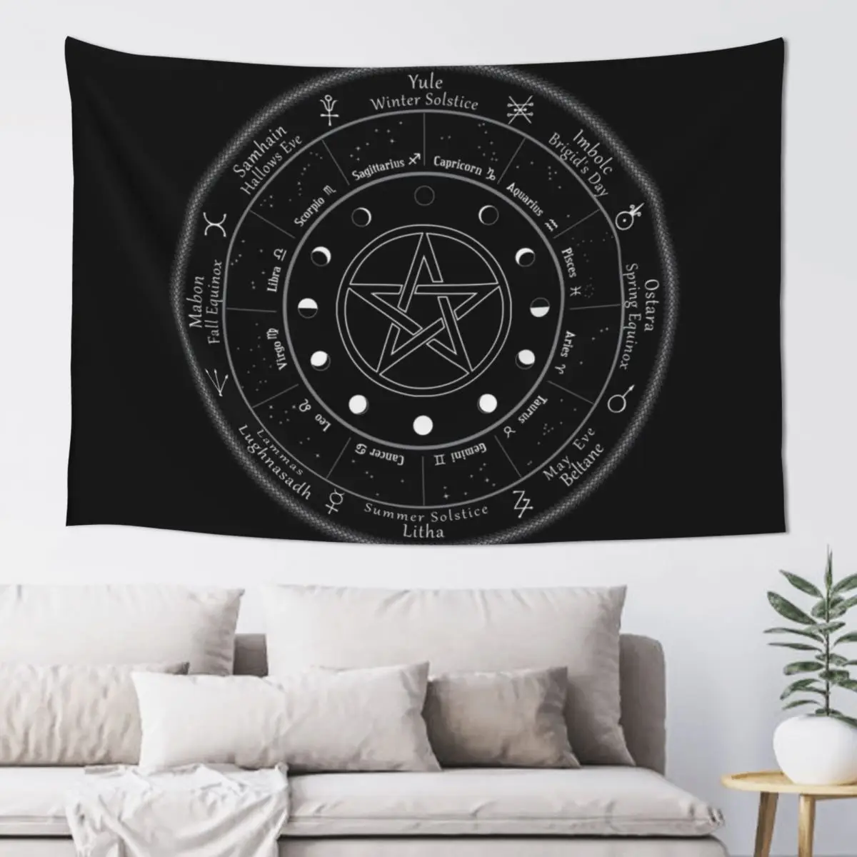 

Pagan Calendar Wheel of The Year Tapestry Wallpaper Bedroom Wall Decor Hanging Tapestry