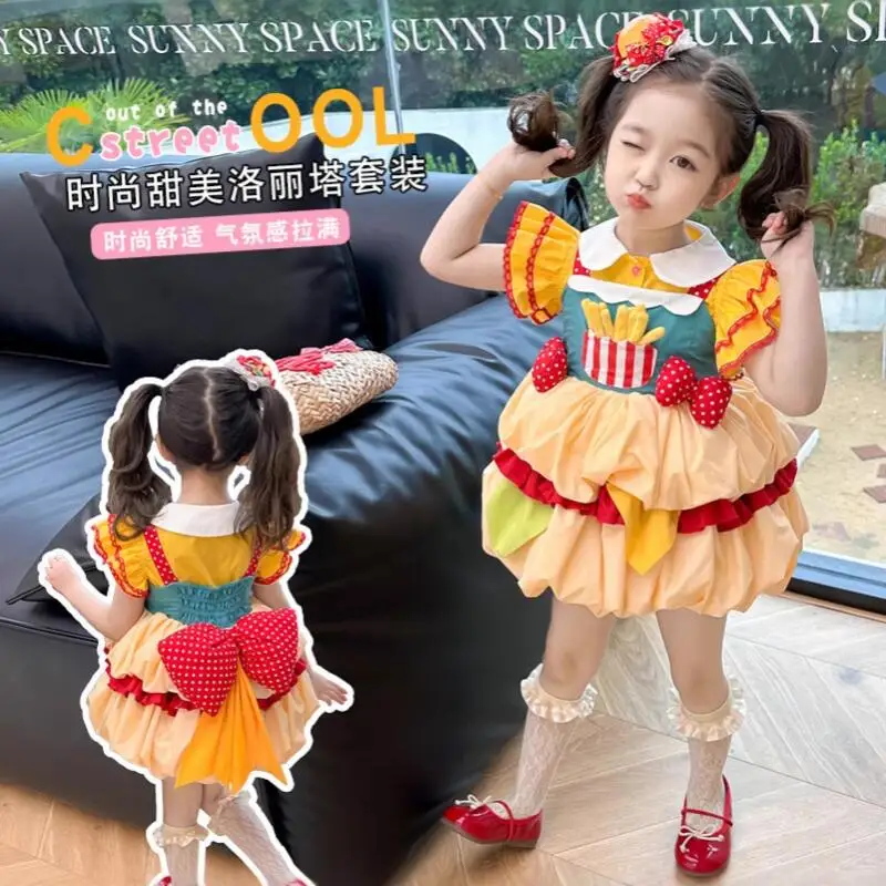 

Girls Suspender Ruffle Bow Lolita Dress Girls Princess Dress Summer New Children's Cake Dress Child Soft Dress Party T-Shirt