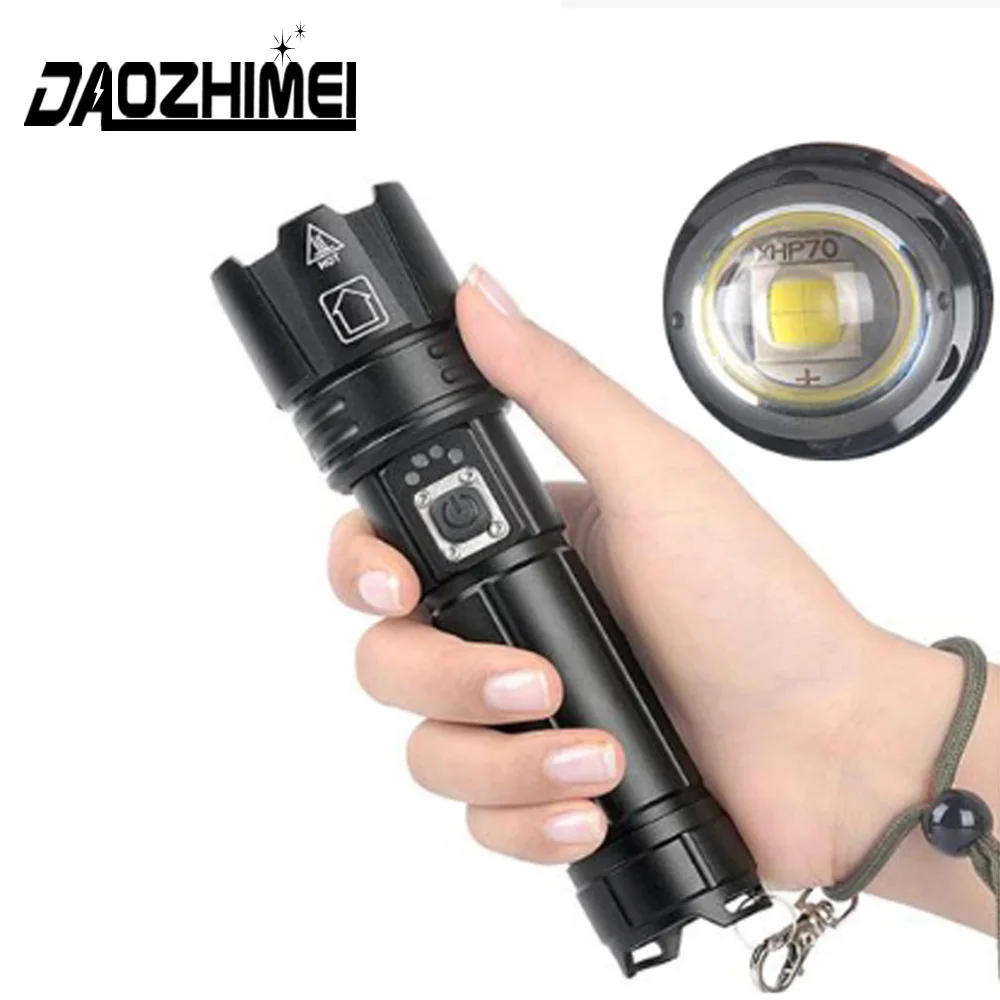 

Super Bright Led Flashlight XHP70 5 Modes Zoomable Torch Usb Rechargeable 18650 or 26650 Tactics Lantern Camping headlights