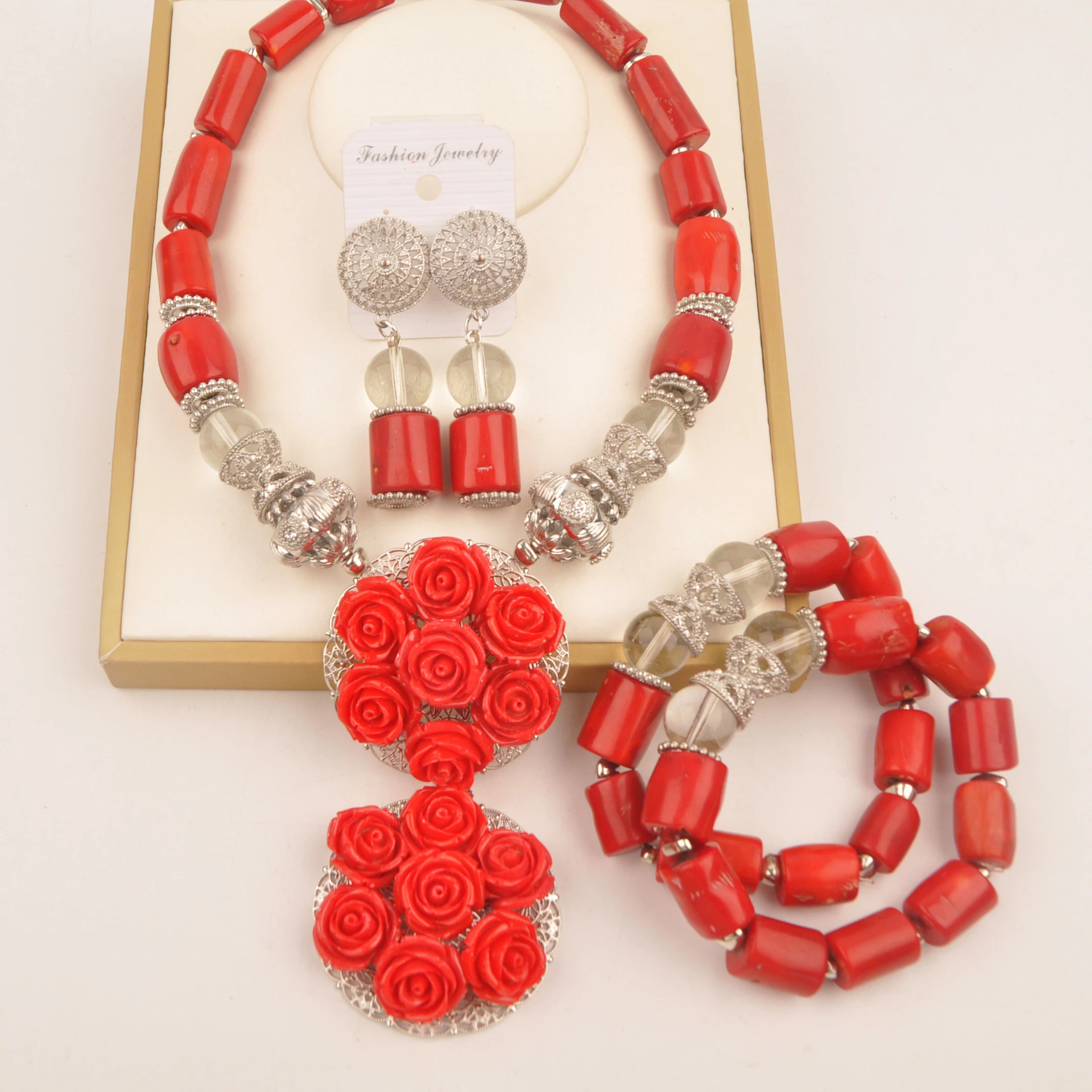 

Nigeria Red Coral Beads African Set Jewelry