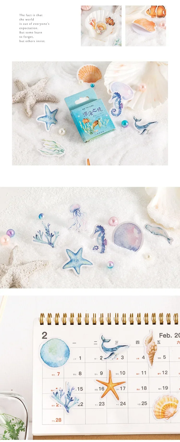 46pcs Deep Sea Realm Decorative Boxed Stickers Cute Animals Scrapbooking Label Diary Stationery Album Phone Journal Planner