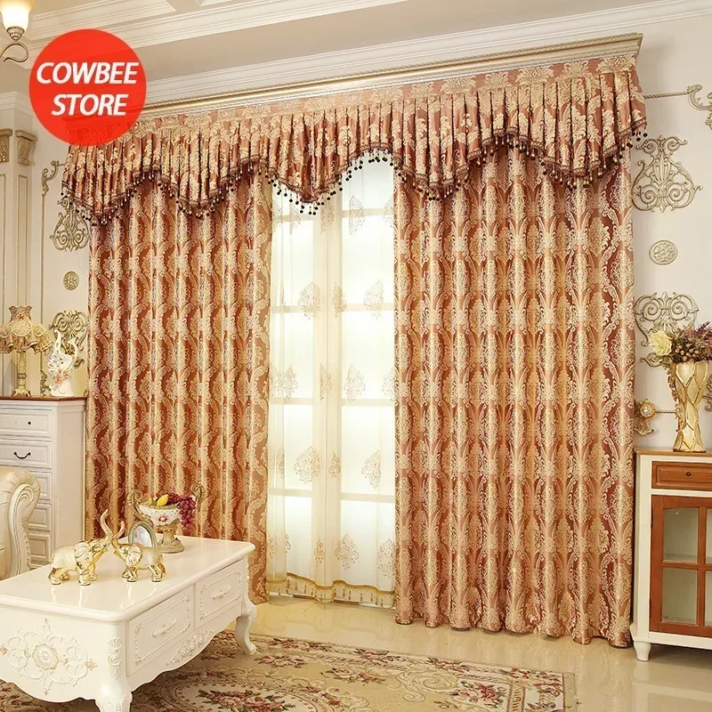 Jacquard Gold Curtains for Living Room Luxury Curtains for Bedroom Embroidered Backdrop Windows Blackout European Tulle Valance