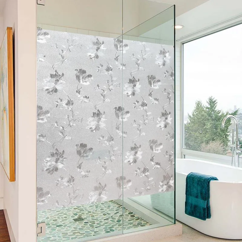 120cm Wide Custom Size Glass film stained glass Hibiscus flower Frosted Window Film Static Cling Privacy Raamfolie 8m