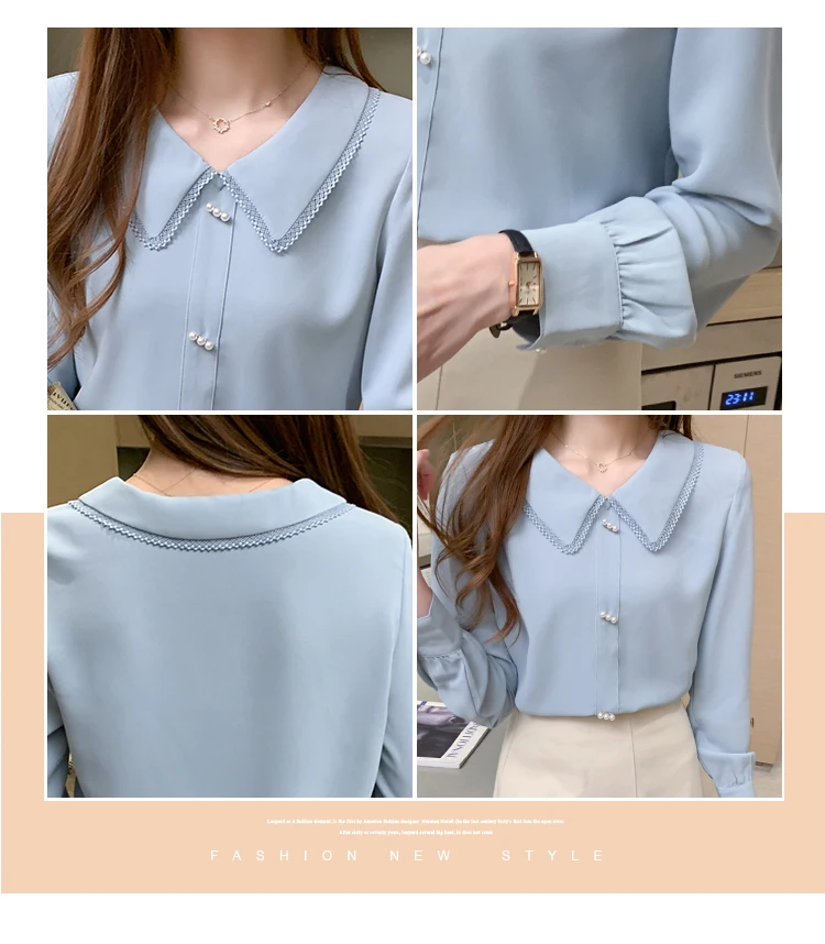 Autumn Long Sleeve Blouse Shirt Tops Blouse Women Blusas Mujer De Moda 2024Blue Chiffon Blouse Shirt Women Blouses Blusa D655