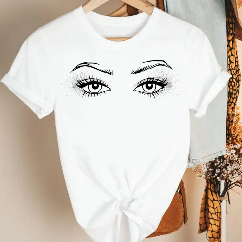 Women Pretty Eyelash Eye Sleep Sexy Cute Ladies Cartoon Summer Short Sleeve Tshirt Nice Tee Print Fashion Top Graphic T-shirt