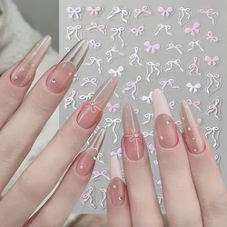 1Sheet Pink/White/Black Bow 5D Nail Art Stickers Bowknot Self-Adhesive Slider Romantic Lace Ribbon Valentine's Manicure Decals *