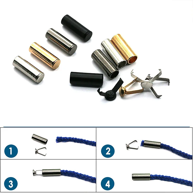 5Sets Detachable Cord Ends Lock Stoppers for Rope Lanyard Metal End Tip Caps Buckle For Shoelace Apparel Sportswear Accessories