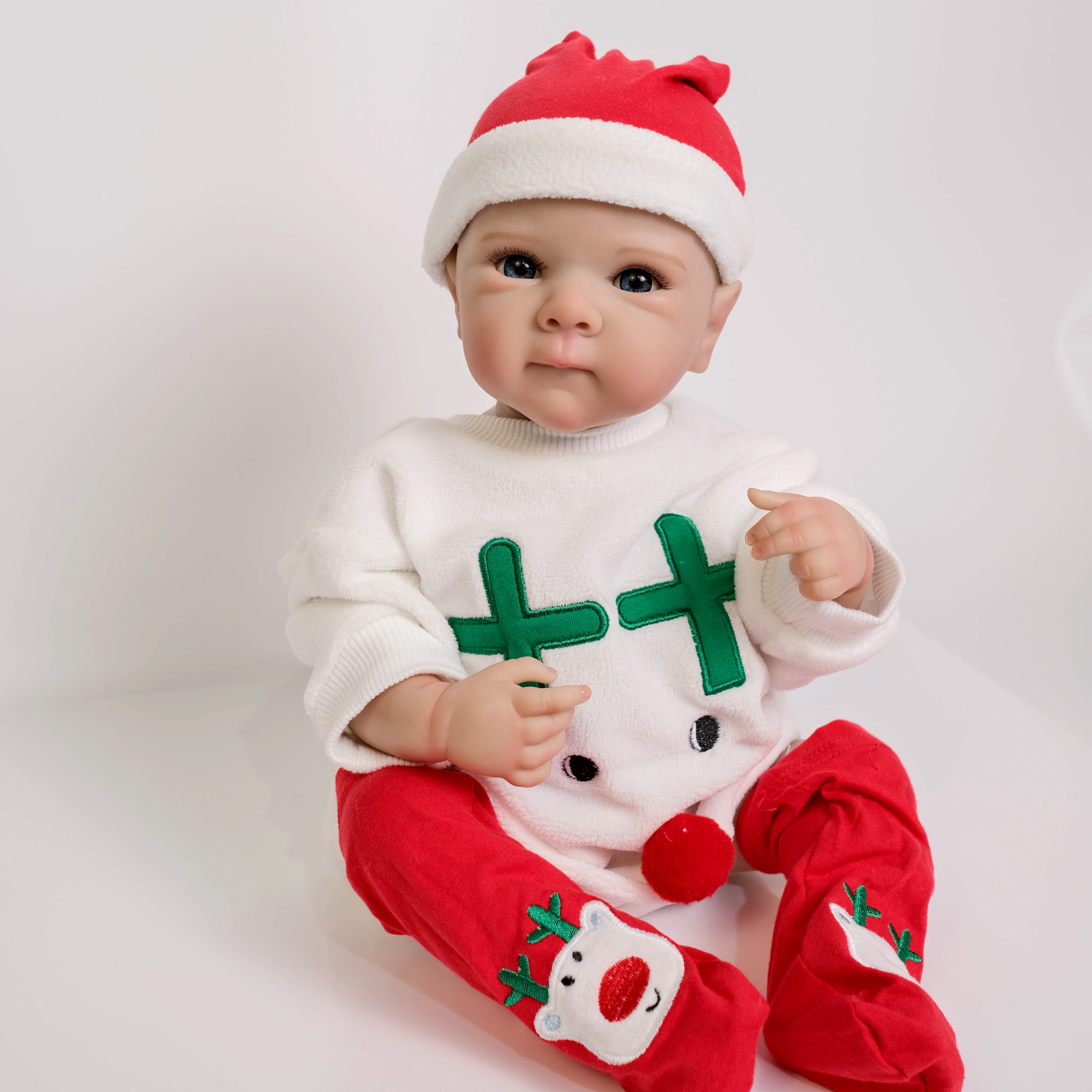 NPK 18inch  Lifelike Full Body Bettie Reborn Baby in Christmas Outfit Baby Multiple Layers Painting 3D Skin with Hand Draw Hair