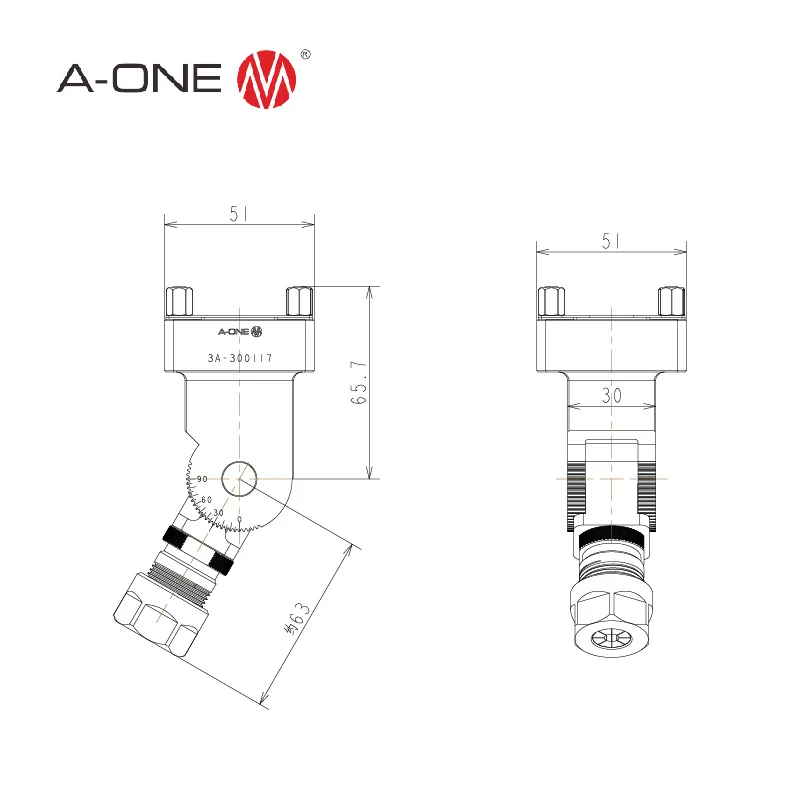 A-ONE EDM tooling angle rotating chuck with ER16 collet 3A-300117