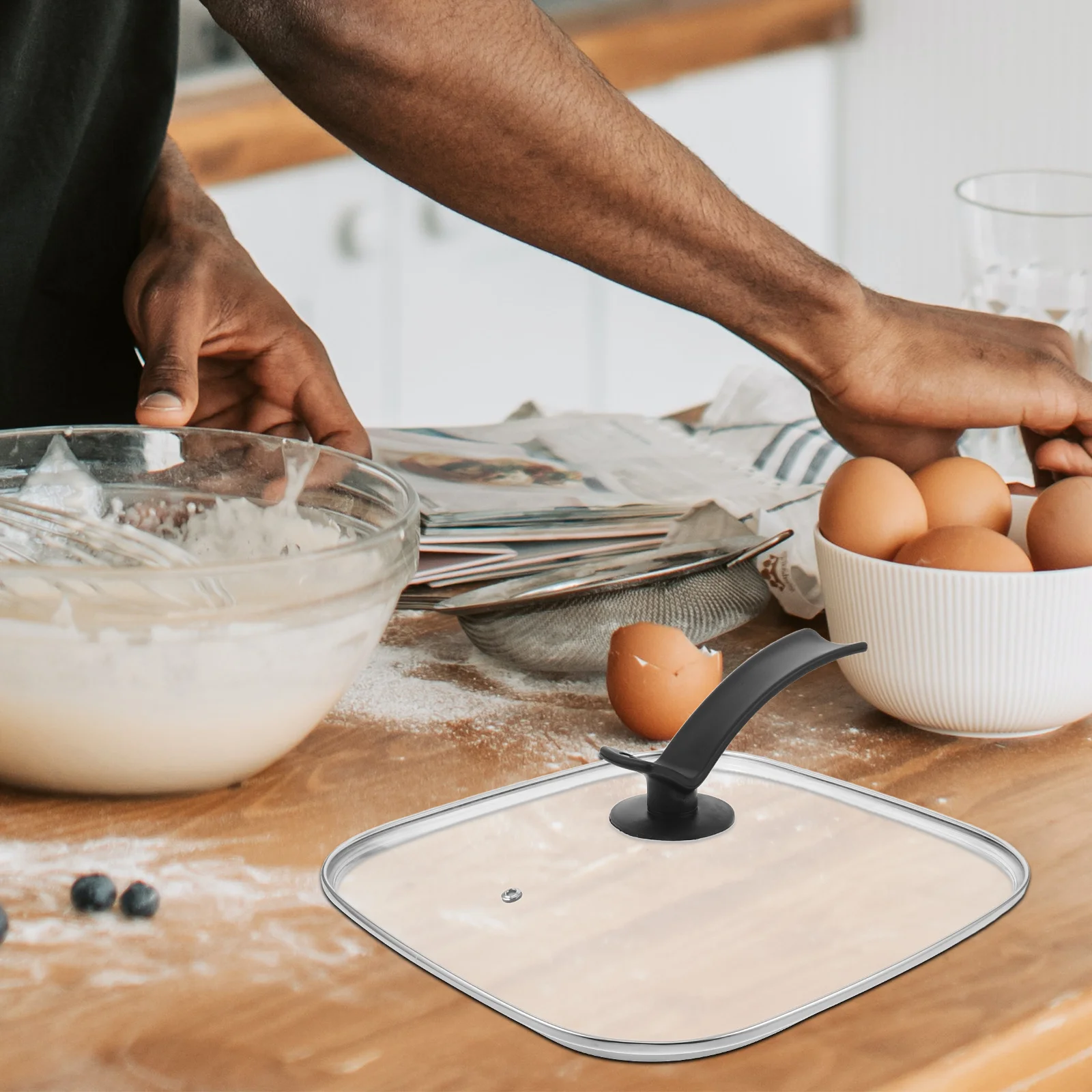 30 سم × 30 سم غطاء تجهيزات المطابخ العالمي للأواني المقالي المقالي - غطاء وعاء زجاجي مقاوم للحرارة العالية بديل للقلي بالبخار