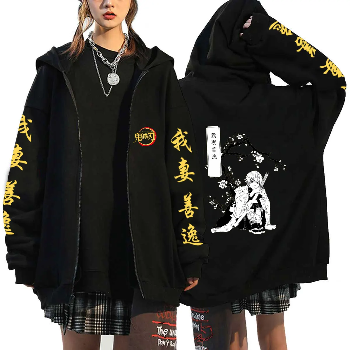 Demon Slayer Anime Harajuku Hoodies Men Women Rengoku Kyoujurou Graphic Zip Hoodie Pullover Kimetsu No Yaiba Sudaderas Hombre