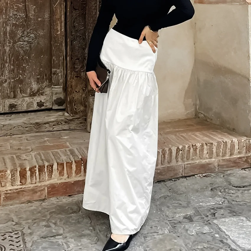 Summer Women's Fashion High Waist A Line Loose Long Skirts White Casual Skirt 2026 New Korean Style Pleated Skirts Clothing