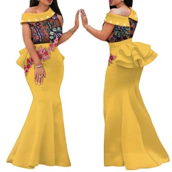 African Print Dresses for Women Riche Applique Draped Peals Long Dress Party Vestidos Traditional African Lady Clothing WY444