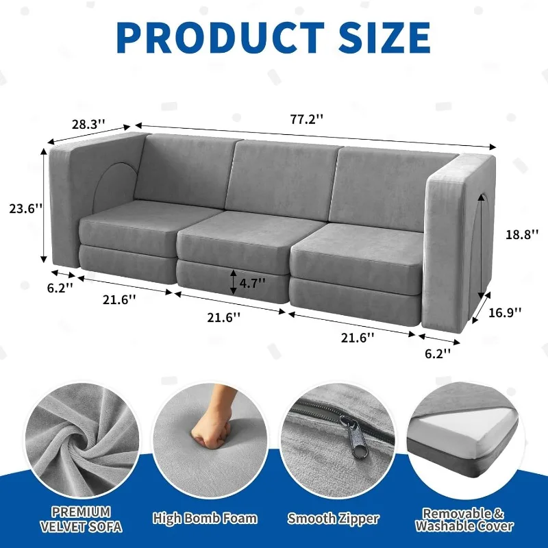 Kids Couch 12PCS, Modular Kids Play Couch for Playroom Bedroom, 12 in 1 Multifunctional Kids Sofa