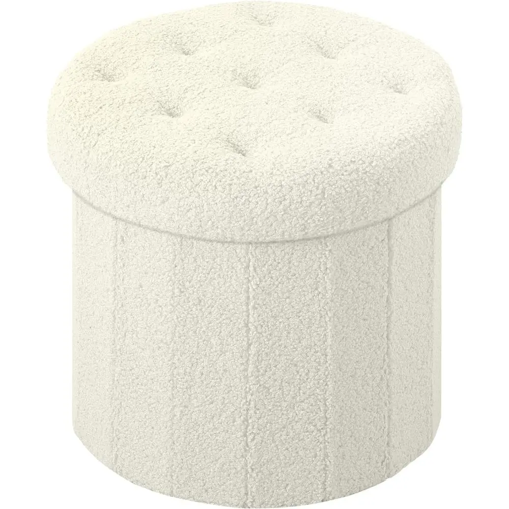 

Круглый пуф-оттоманка для хранения вещей, табурет и подставка для ног из плюшевого велюра, для гостиной, спальни или общежития (кремовый)