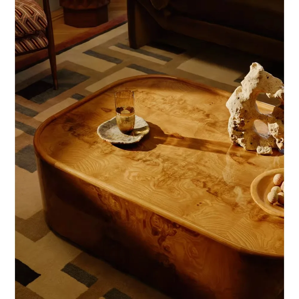 Nordic Natural Olive Ash Burl Living Room Coffee Table Luxury Modern Wood Coffee Table