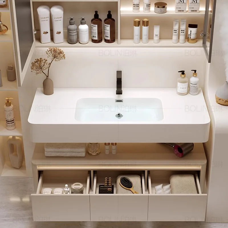 

Nordic Floor Bathroom Cabinet White Wooden Mirror Drawers Bathroom Cabinet Storage Washroom Meuble Salles De Bain Furniture