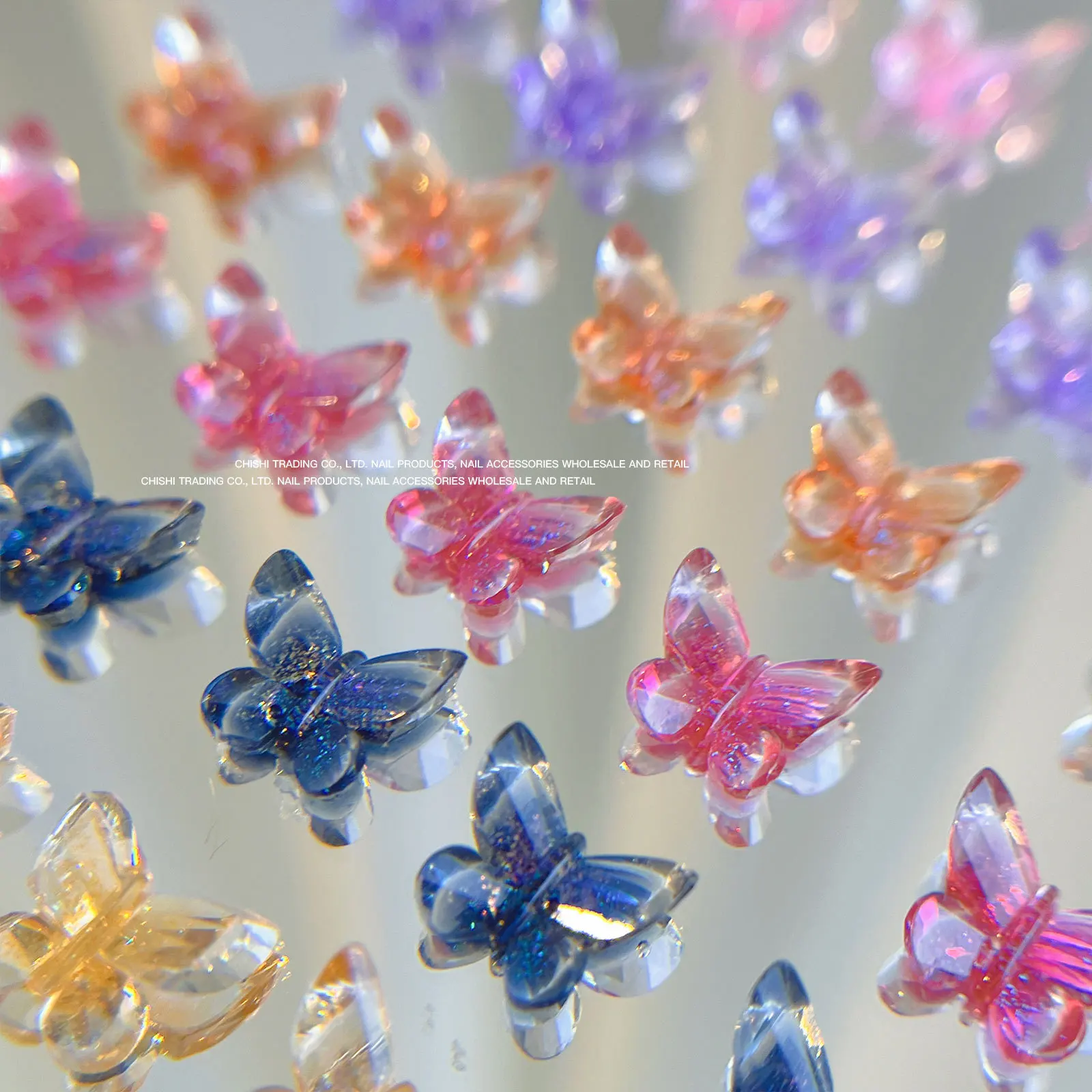 20PCS 5D Ice Crystal Butterfly Nail Accessories Shiny Butterfly Aurora Resin Big Nails Art Charms Manicure Decoration Parts