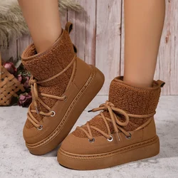 Cold-proof and Warm Winter Ladies Shoes 2024 New Lace Up Design Women’s Platform Boots Waterproof Anti-slip Fashion Short Boots