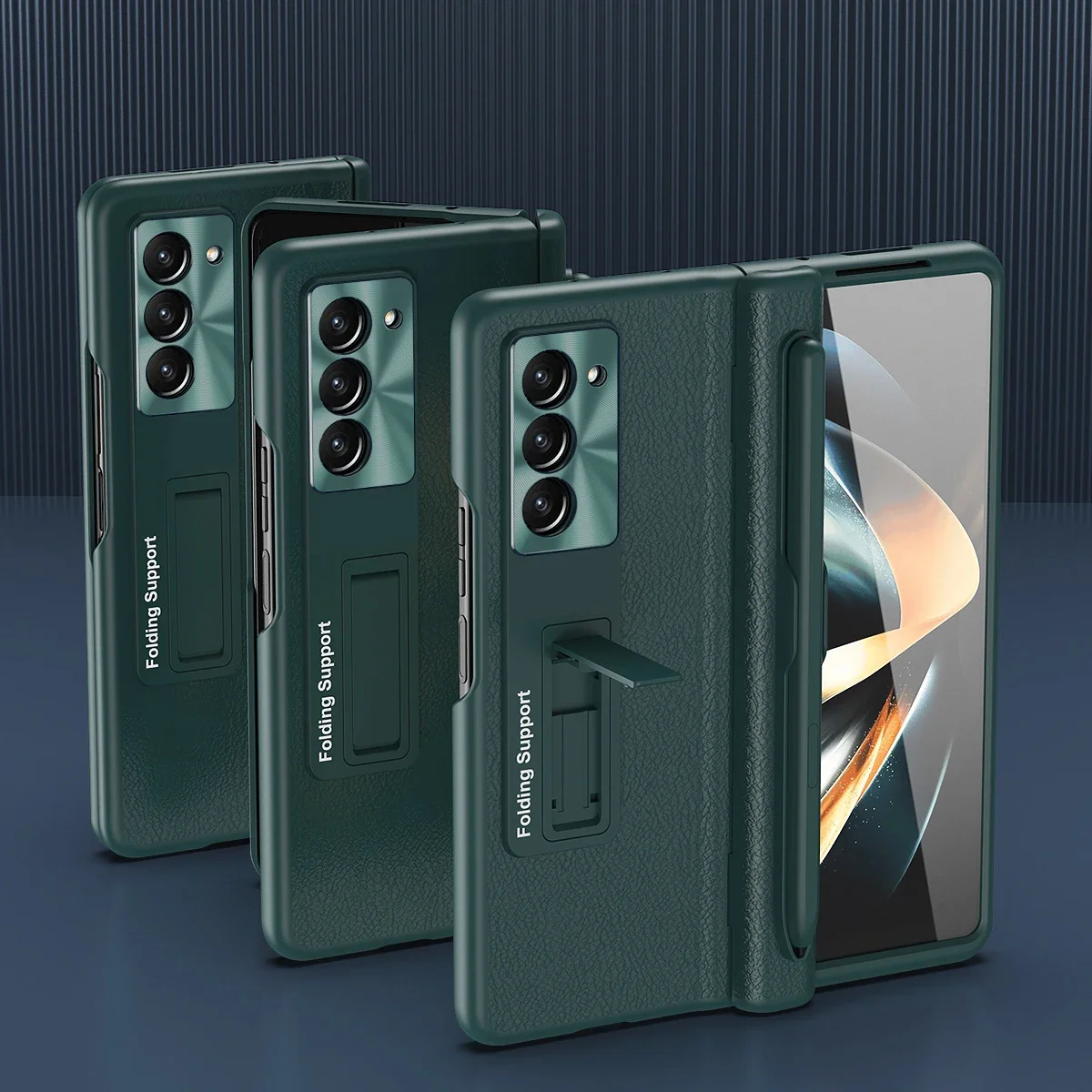 With Touch Pen Case For Samsung Galaxy Z Fold 7 Leather Hinge Fold 6 5 4 Screen Protector Tempered Film Folding Kickstand Cover