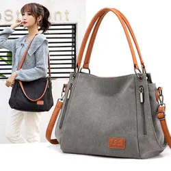 Simple Shoulder Bags With Leather Cross-Body Backpack Versatile Large Capacity Commuter Tote Bag Fashion Canvas Women'S Bags New