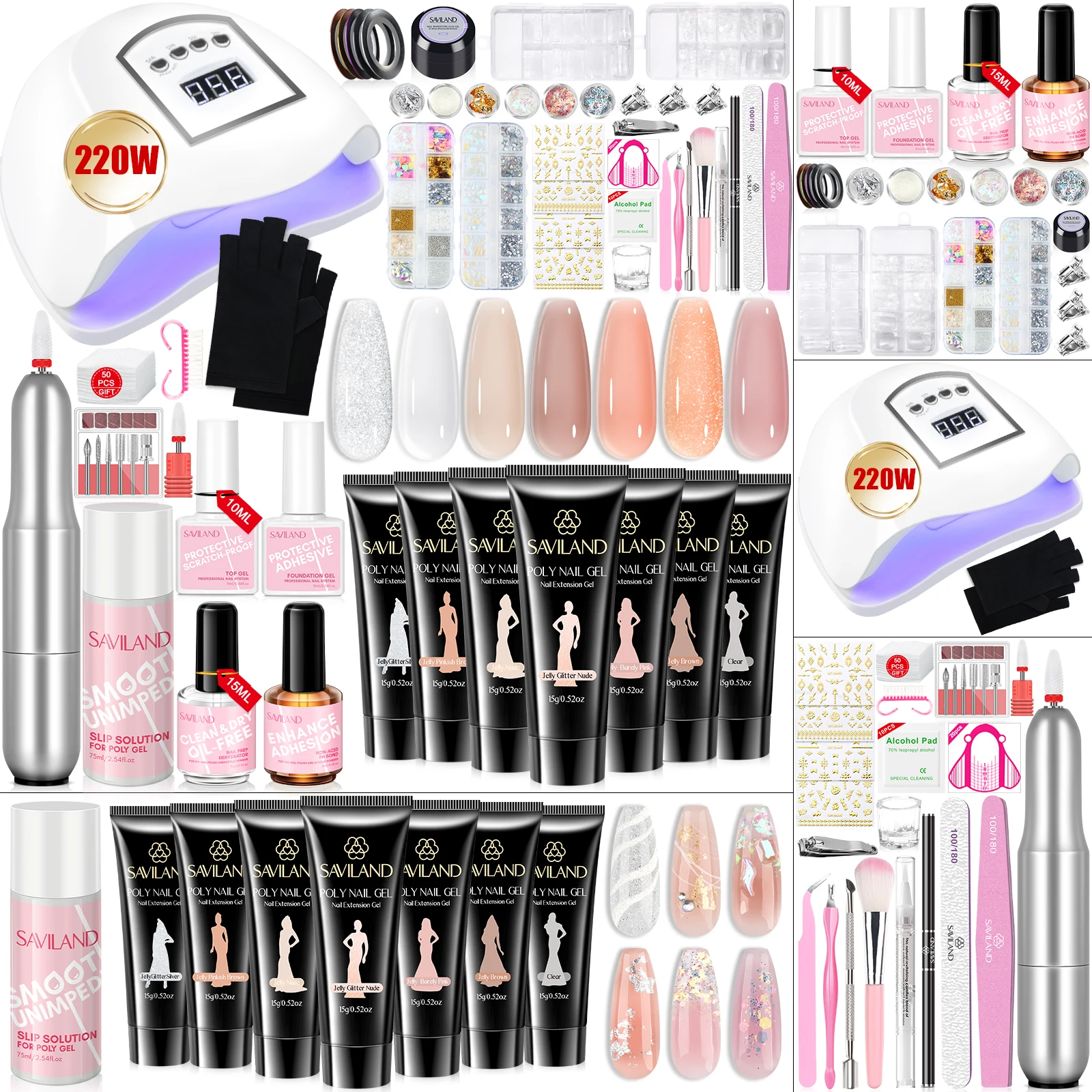 

Saviland 7-цветный набор полигель «все в одном» с УФ-светом, дрель для ногтей, решение для наращивания ногтей, домашний салон, сделай сам