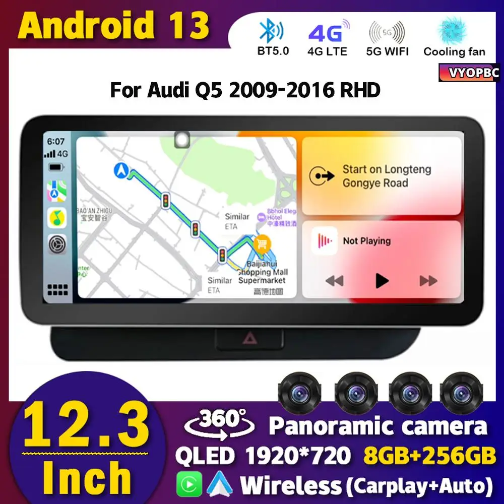 

12.3" Android 13 Car Stereo Radio For Audi Q5 2009-2016 RHD Multimedia Player GPS Carplay Auto WIFI 4G SIM BT Touch Screen 8Core