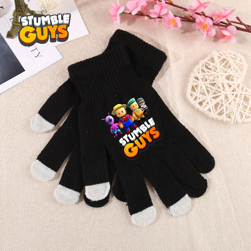 Stumble Guys Full Fingered Mittens Outdoor Cycling Glove Knitted Gloves Touch Kids Warm Solid Thick Touch Screen Finger Winter