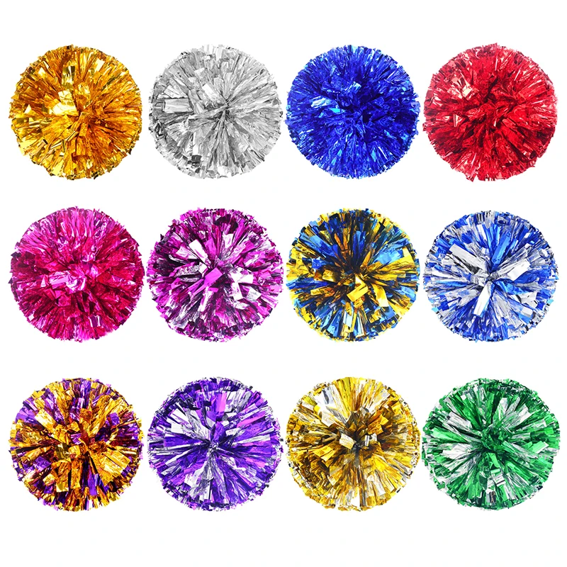 1Pc 30CM Plastic Double Hole Handle Cheerleader Pom Poms Metallic Streamer Club Sport Supplies Dance Party Club Decorator