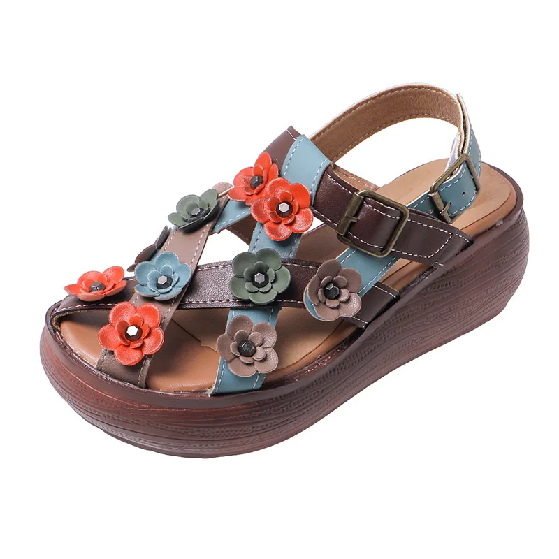 ZXRYXGS High Quality Microfiber Leather Classic Flowers Sandals Fashion Shoes 2024 New Summer Wedges Sandals Women Sandal Shoes