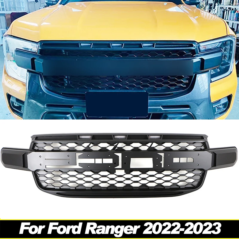 Front Grill W/Lights Fits For Ford Ranger T9 MK4 PX4 High Version WILDTRAK SPORT 2022-2024 Racing Grill Accessories