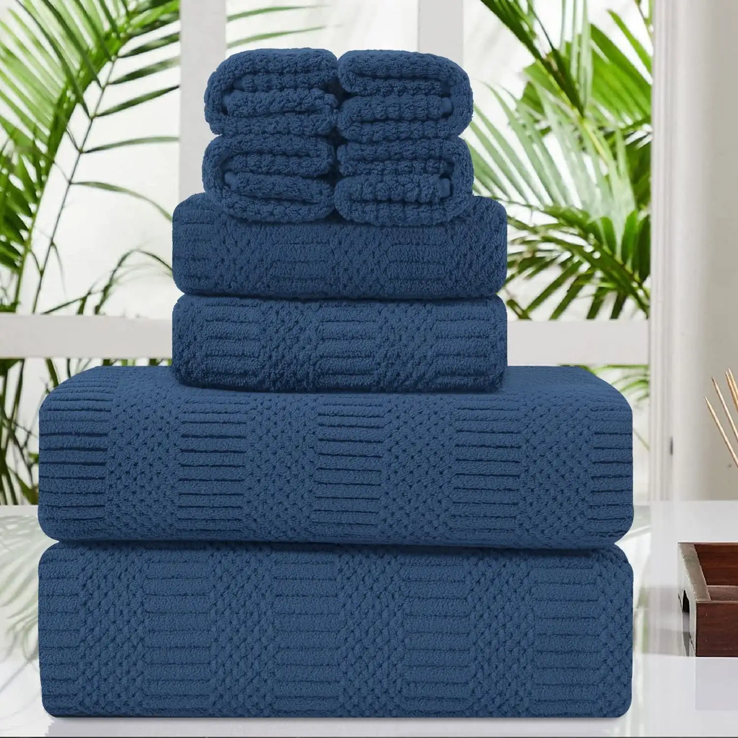 

8 Piece Oversized Navy Blue Bath Towel Set 2 Extra Large Bath Towel Sheets 2 Hand Towels 4 Washcloths Soft Plush Towel Set