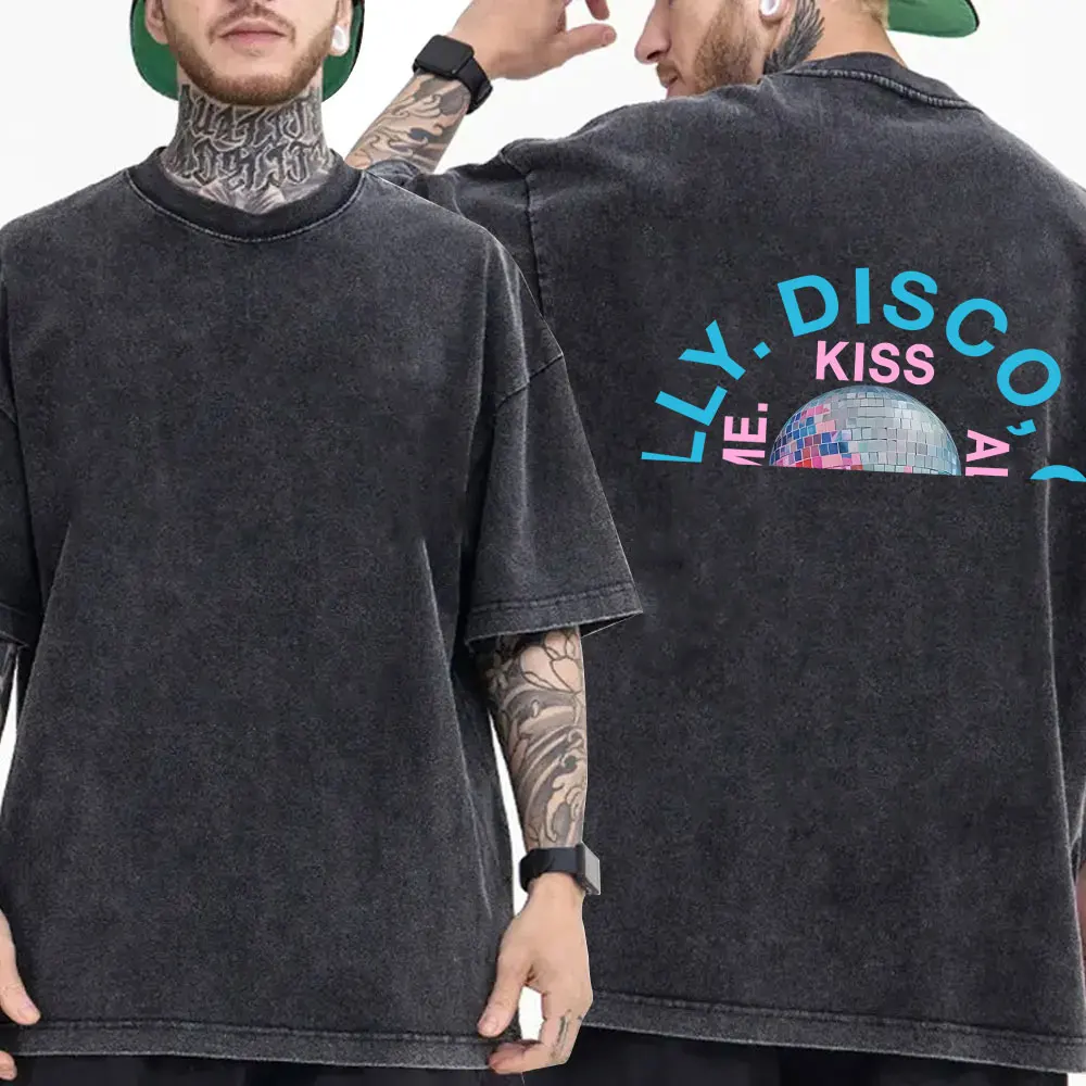 

Vintage Washed Kiss All The Time Disco Occasionally Merch T Shirts Men Women Fashion Oversized T-shirt Male Casual Cotton Tshirt