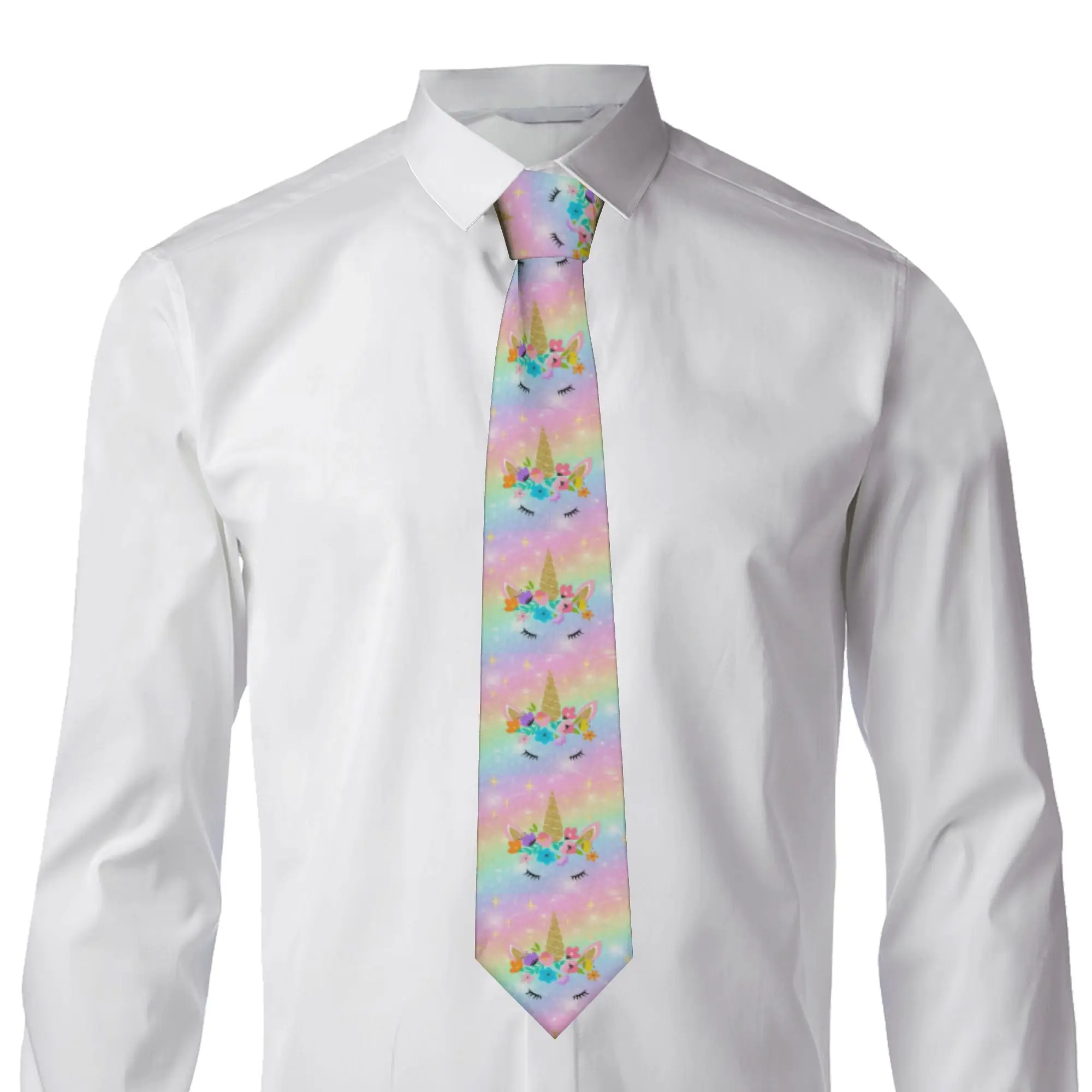 Classic Cartoon Rainbow Unicorn Tie for Party Men  Neckties