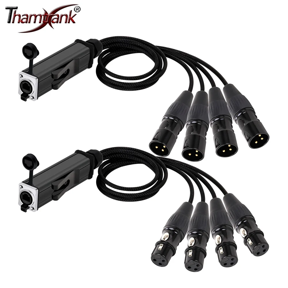 IP65 RJ45 Female CAT5 to 4 Channel 3Pins XLR Male/Female Connector Multi Network Receiver Cable for Stage and Recording Studio