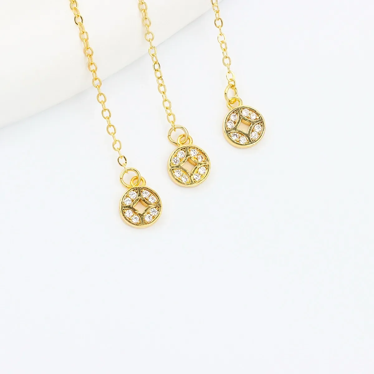 18K مطلي الذهب الحقيقي قابل للتعديل سحب سستة النمط الصيني النحاس عملة قلادة التشطيب العالمي DIY بها بنفسك مجوهرات اكسسوارات #4