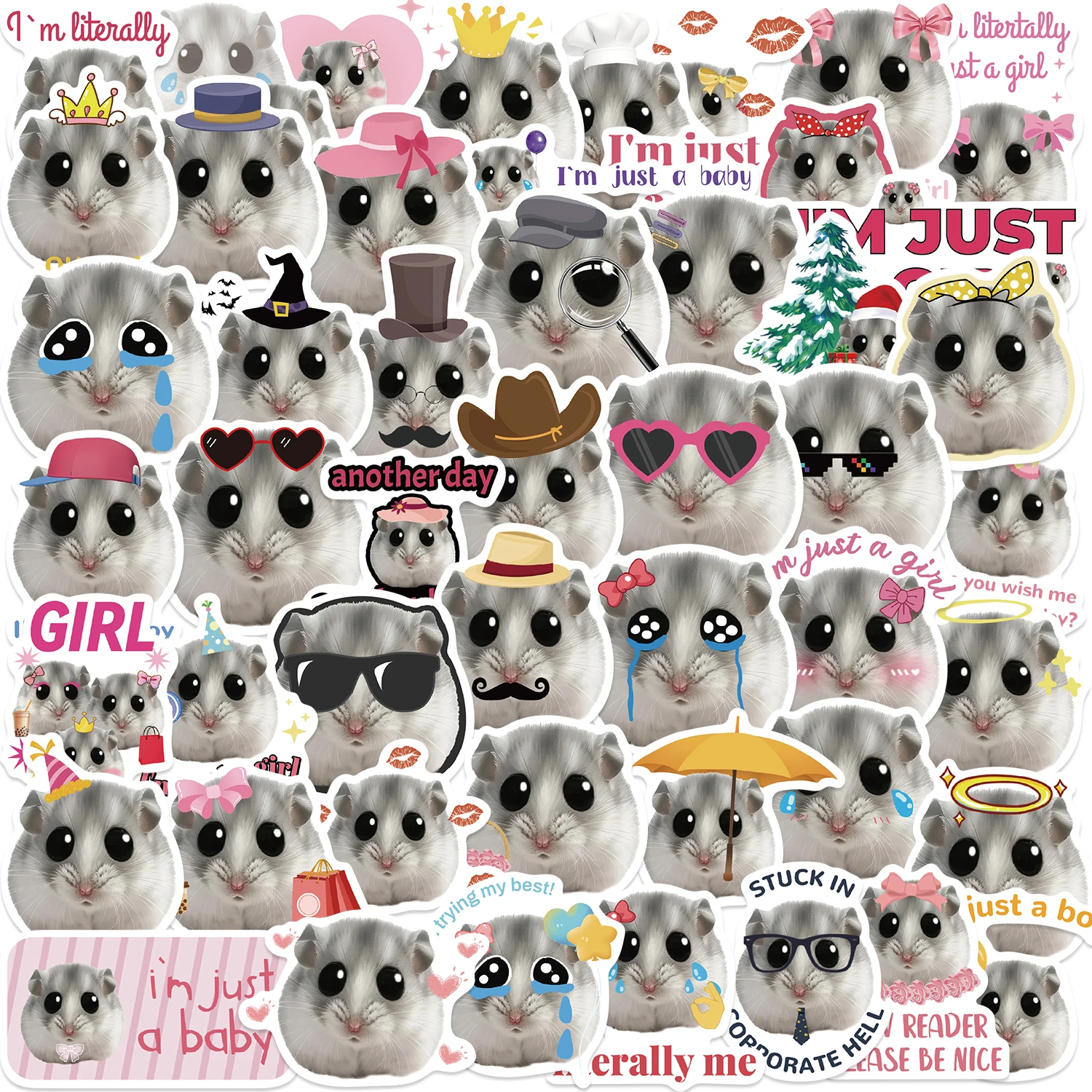 50Pcs Cute Hamster Meme Decals Cute Stickers Aesthetic Phone Notebook Suitcase Laptop Fridge Wall Cartoon Animals Sticker