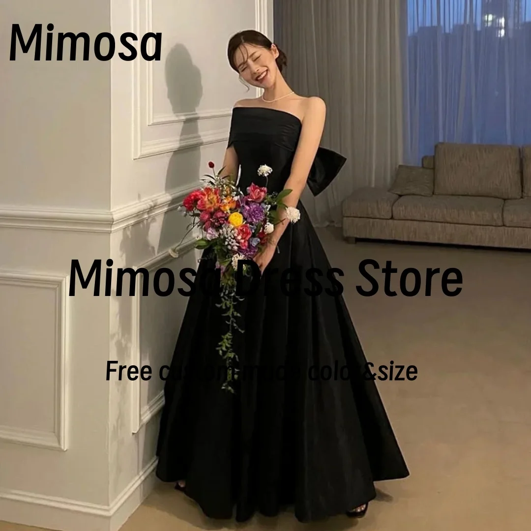 

Mimosa Robe De Mariage Femme One Shoulder Black Prom Dresses with Bow Sexy Back Evening Party Korea Girls Wear Customized