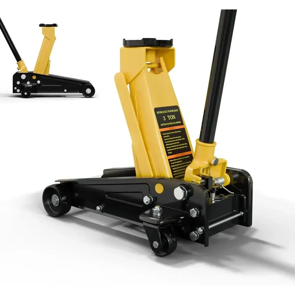 3 Ton Floor Jack with Single Piston Pump, 3-18 Lifting Range, Yellow